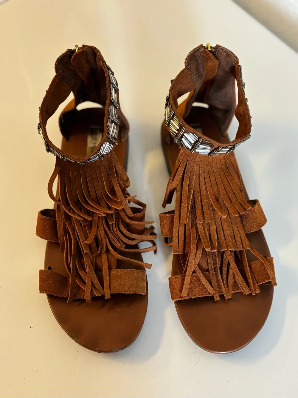 Steve Madden Fringed Suede Gladiator Sandal - Cognac Women’s size 10 - Picture 3 of 4